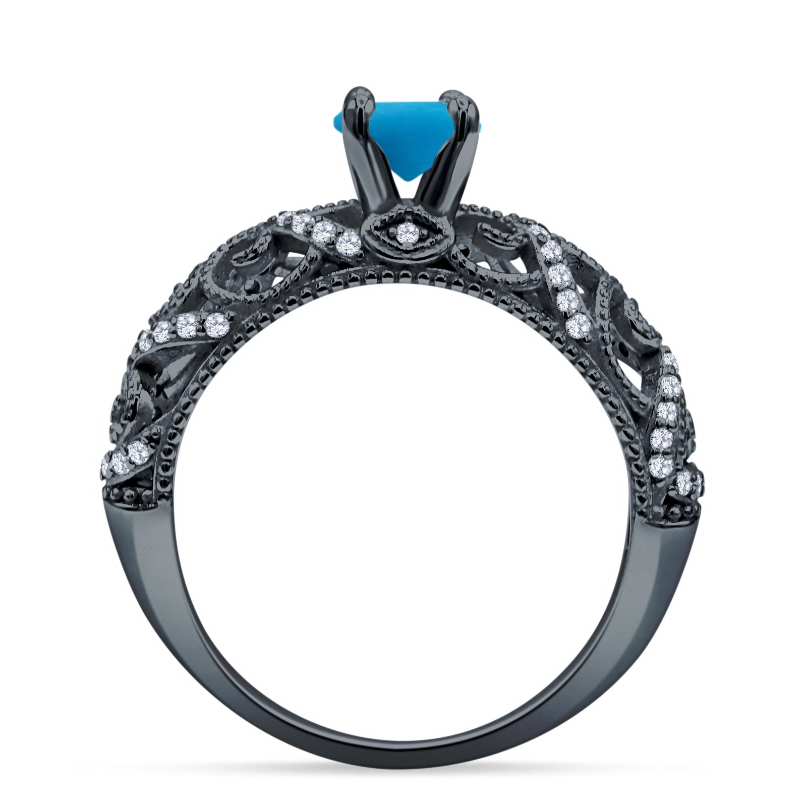 Art Deco Round Natural Stone Filigree Ring
