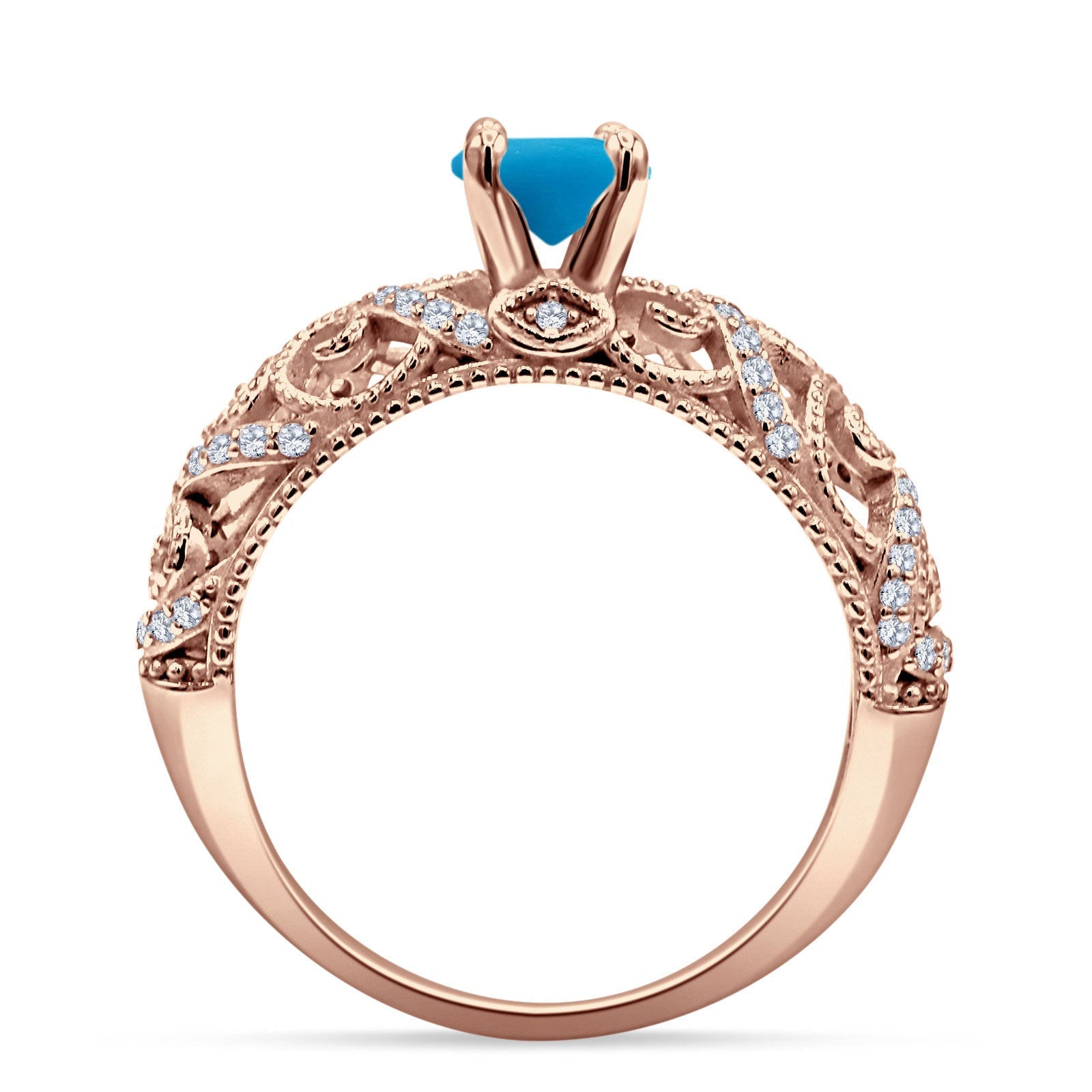Art Deco Round Natural Stone Filigree Ring