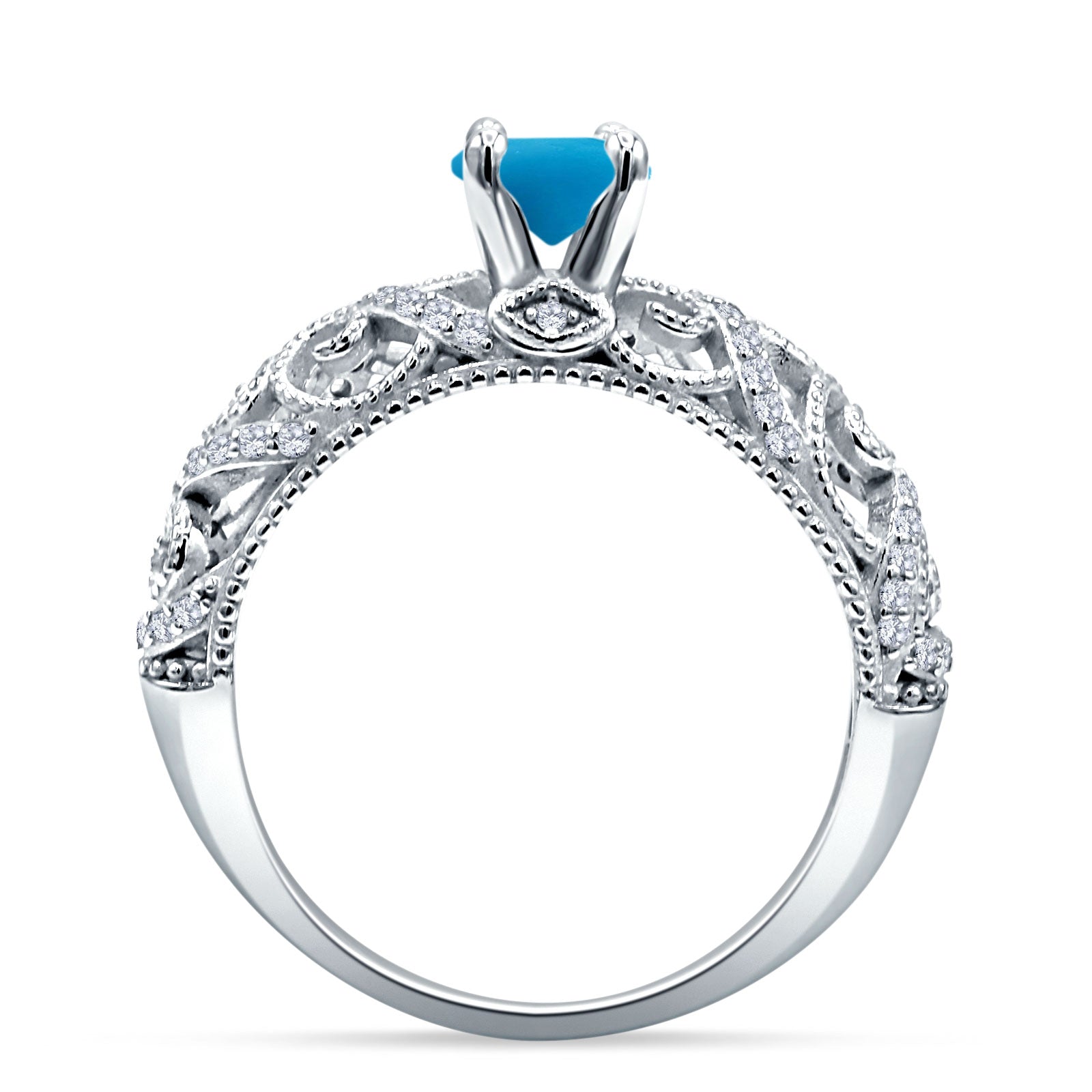 Art Deco Round Natural Stone Filigree Ring