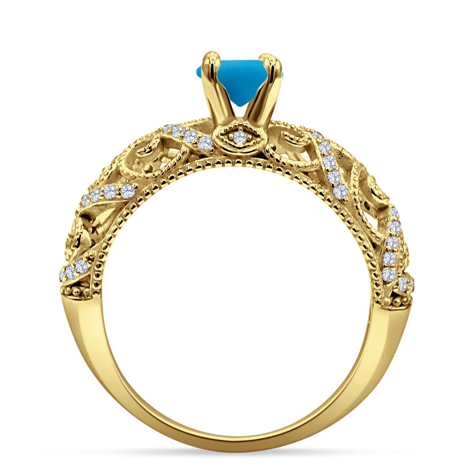 Art Deco Round Natural Stone Filigree Ring