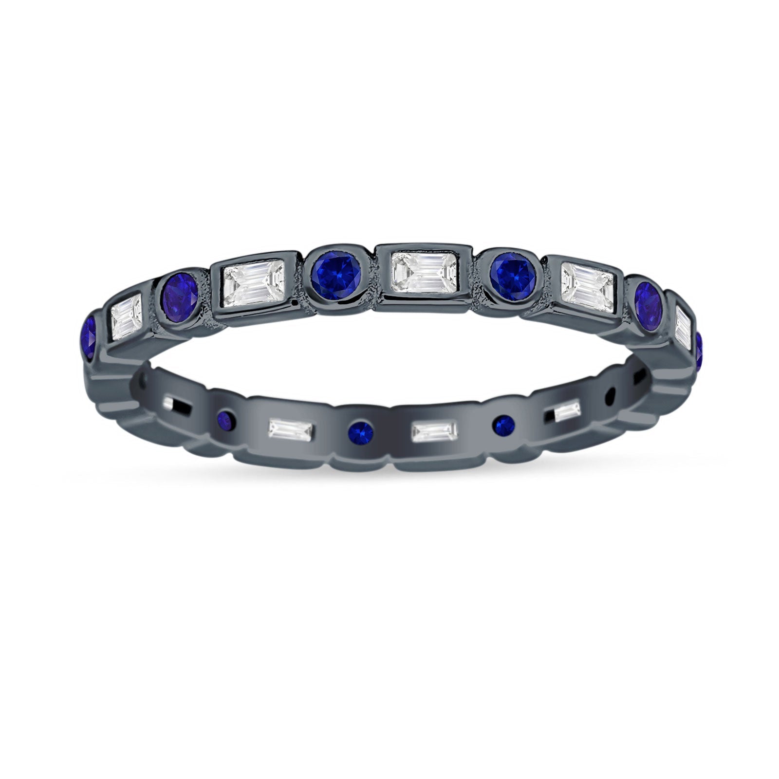 Minimalist 2.5mm Full Eternity Band CZ & Blue Sapphire CZ 925 Sterling Silver