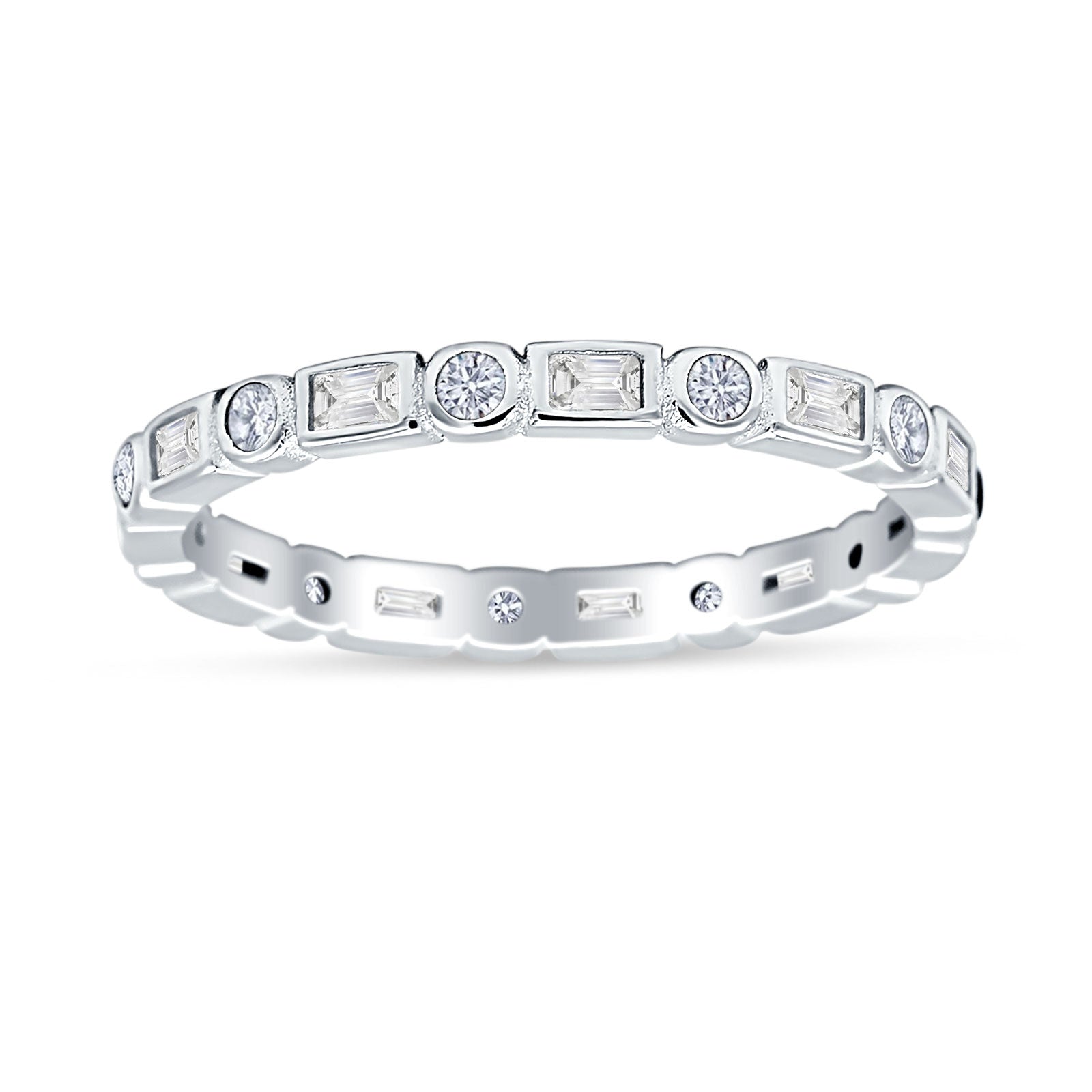 Minimalist 2.5mm Full Eternity Band Cubic Zirconia 925 Sterling Silver