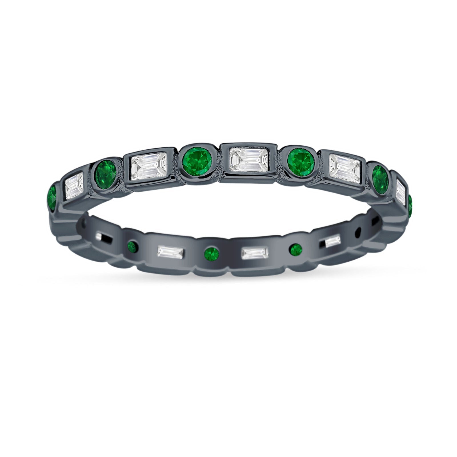 Minimalist 2.5mm Full Eternity Band CZ & Green Emerald CZ 925 Sterling Silver