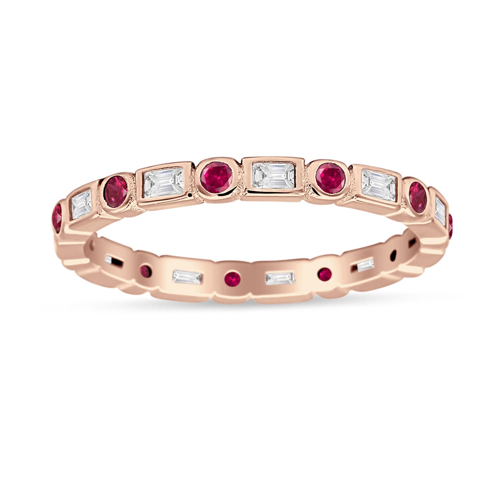 Minimalist 2.5mm Full Eternity Band CZ & Ruby CZ 925 Sterling Silver