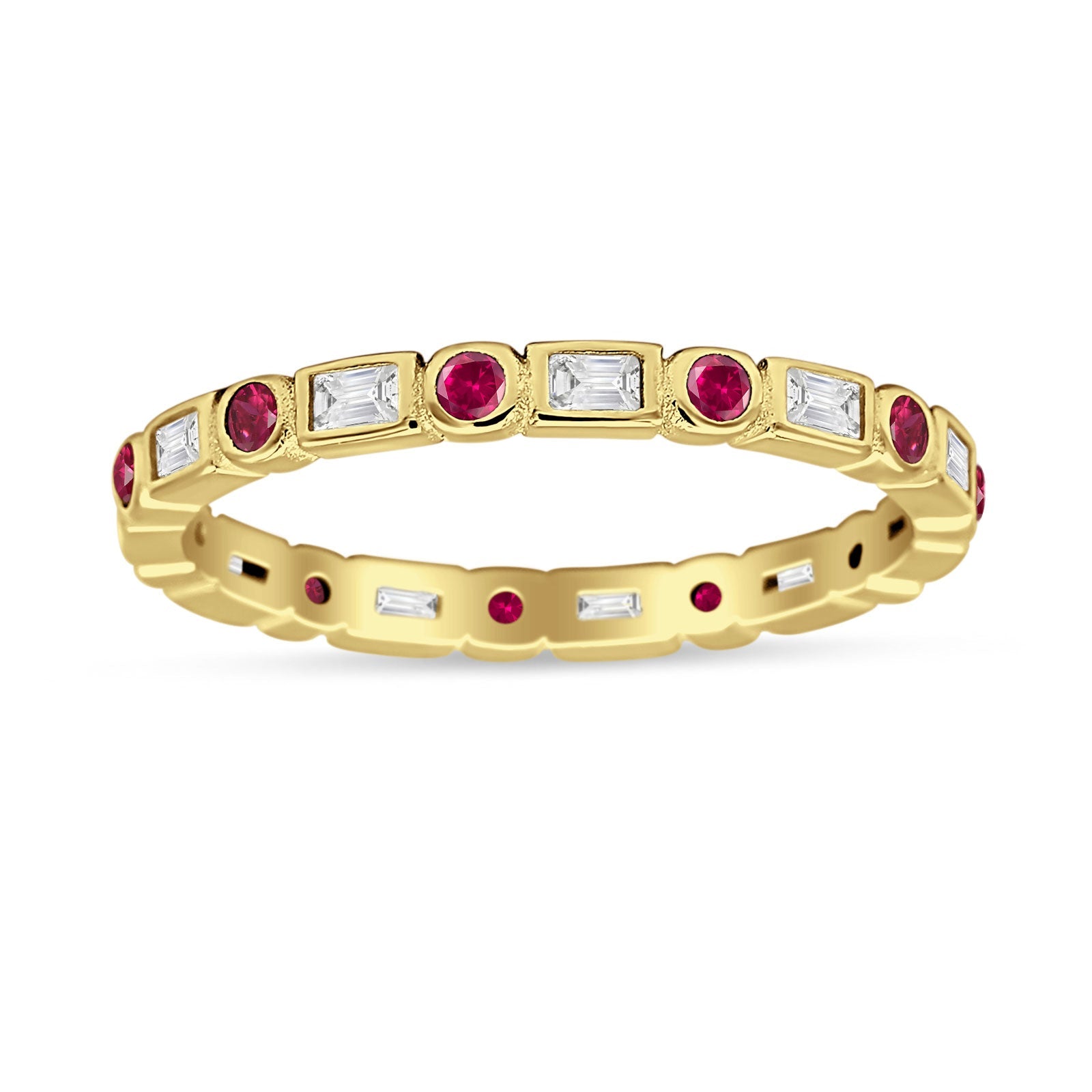 Minimalist 2.5mm Full Eternity Band CZ & Ruby CZ 925 Sterling Silver