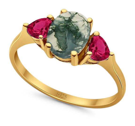 Three Stone Oval Natural Stone Trio Ring