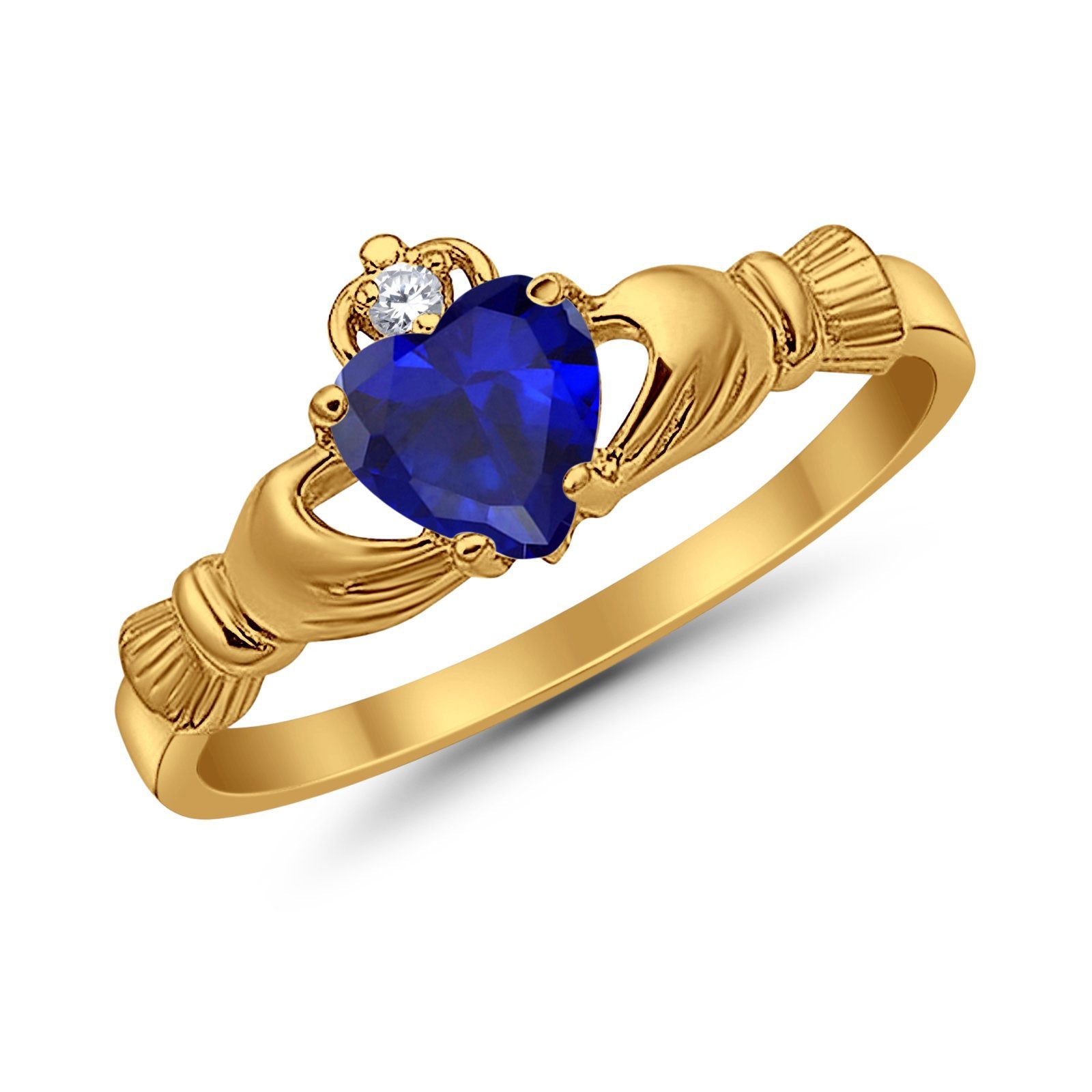 Heart Shape Simulated Cubic Zirconia Claddagh Wedding Ring 925 Sterling Silver