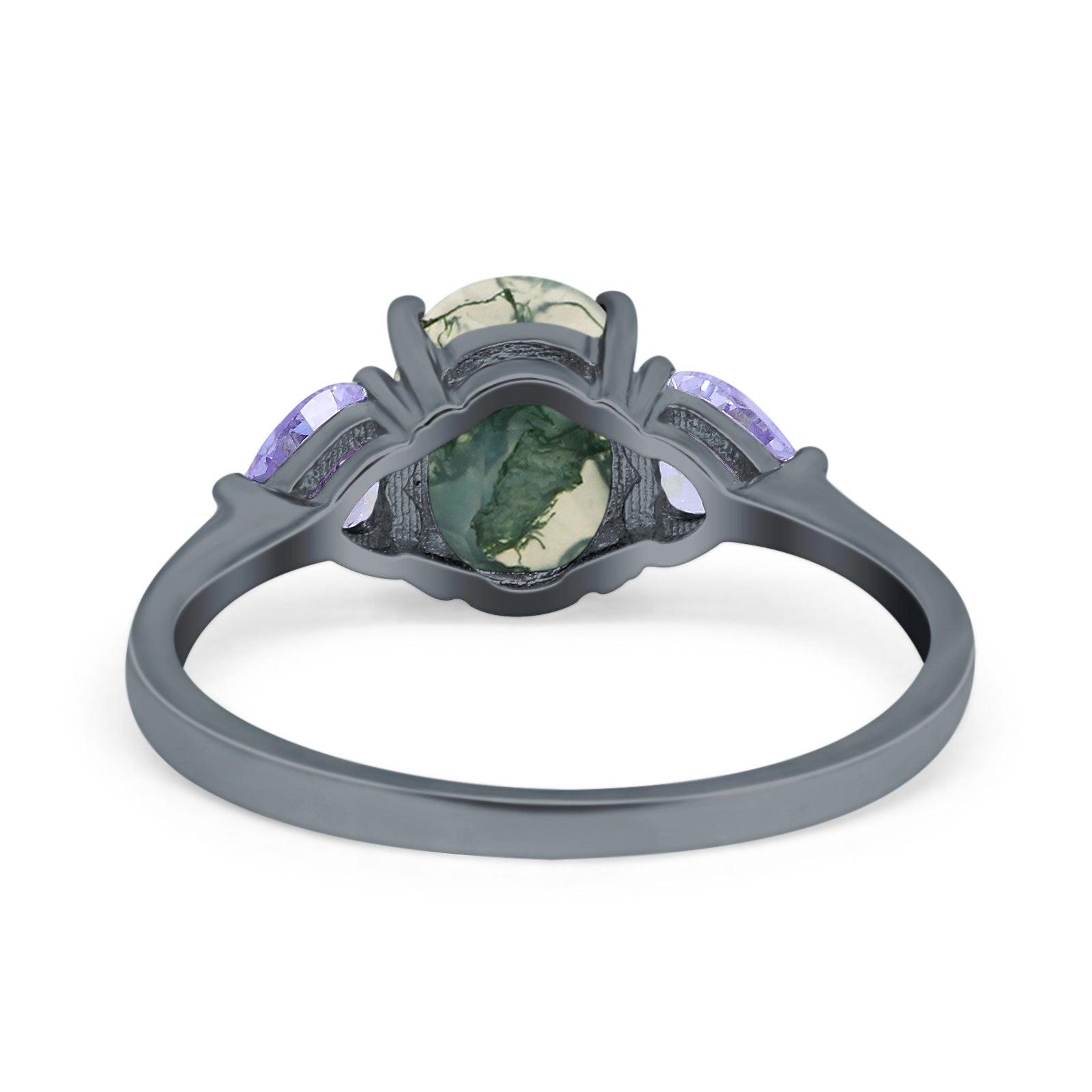 Art Deco Oval Natural Stone Trio Ring