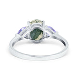 Art Deco Oval Natural Stone Trio Ring