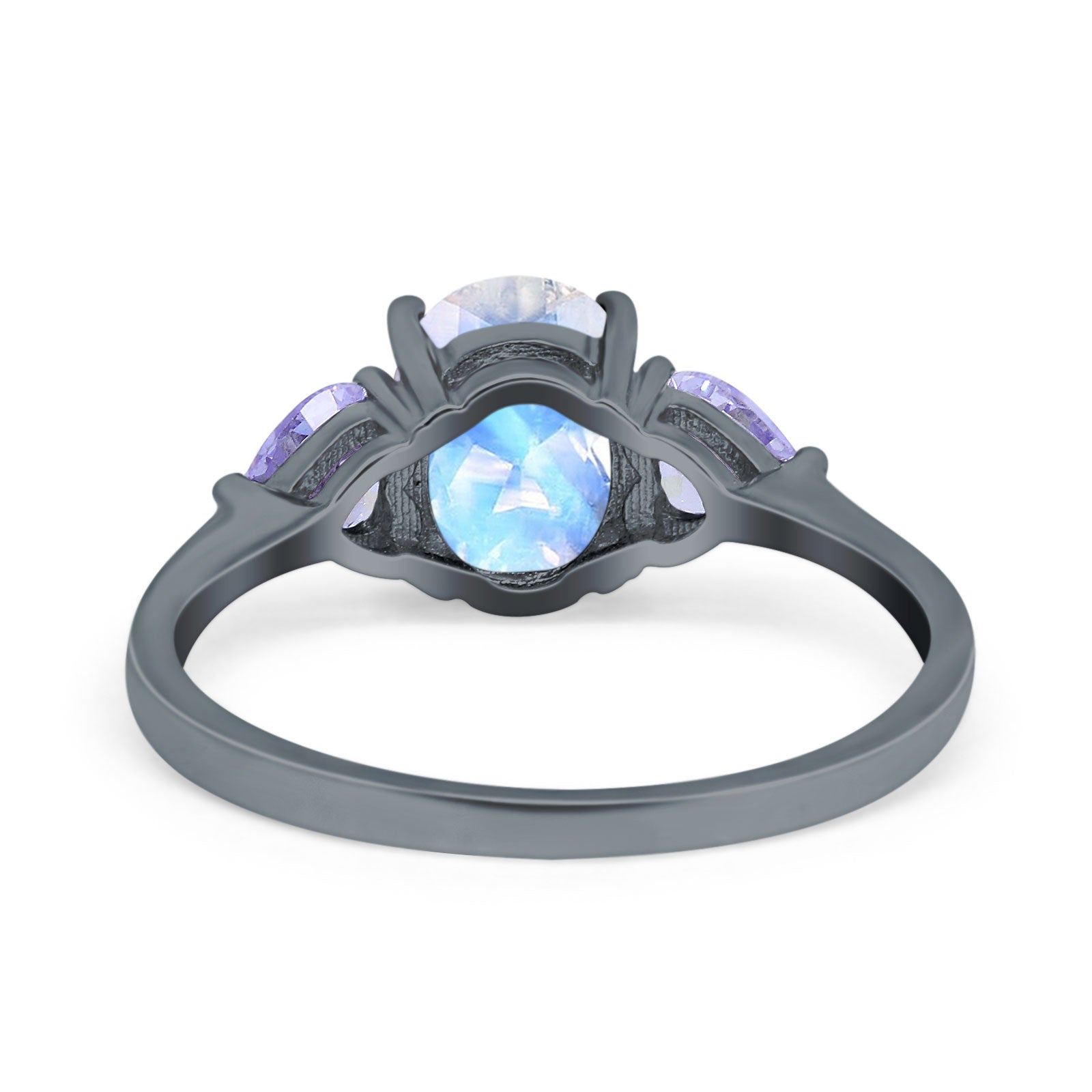 Art Deco Oval Natural Stone Trio Ring