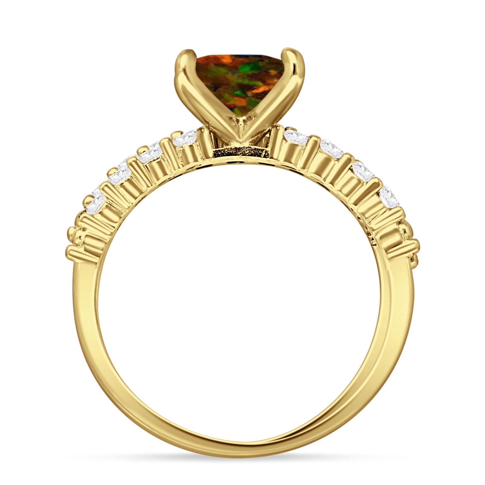 Art Deco 8mm Princess Cut Lab Created Black Opal Stackable Ring 925 Sterling Silver