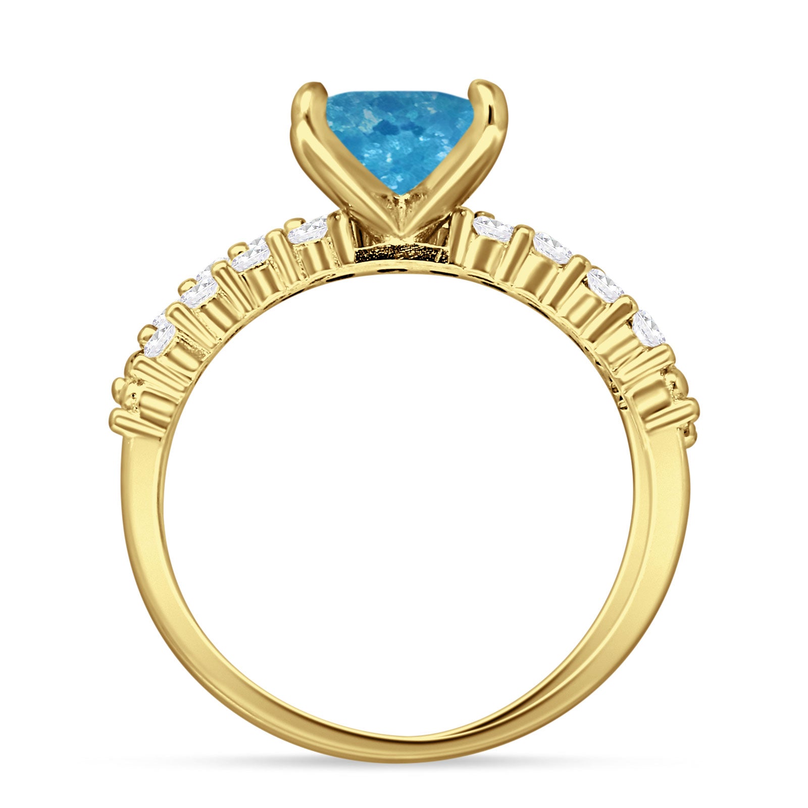 Art Deco 8mm Princess Cut Lab Created Blue Opal Stackable Ring 925 Sterling Silver
