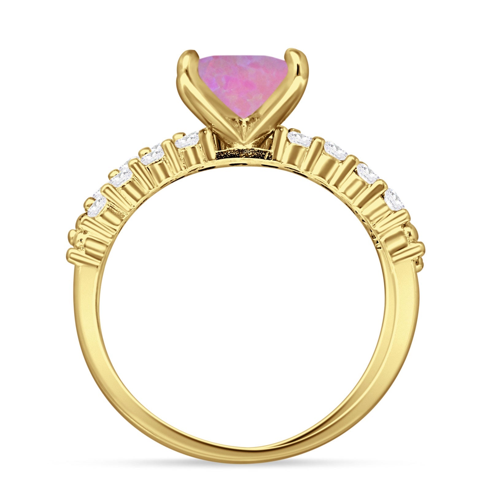 Art Deco 8mm Princess Cut Lab Created Pink Opal Stackable Ring 925 Sterling Silver
