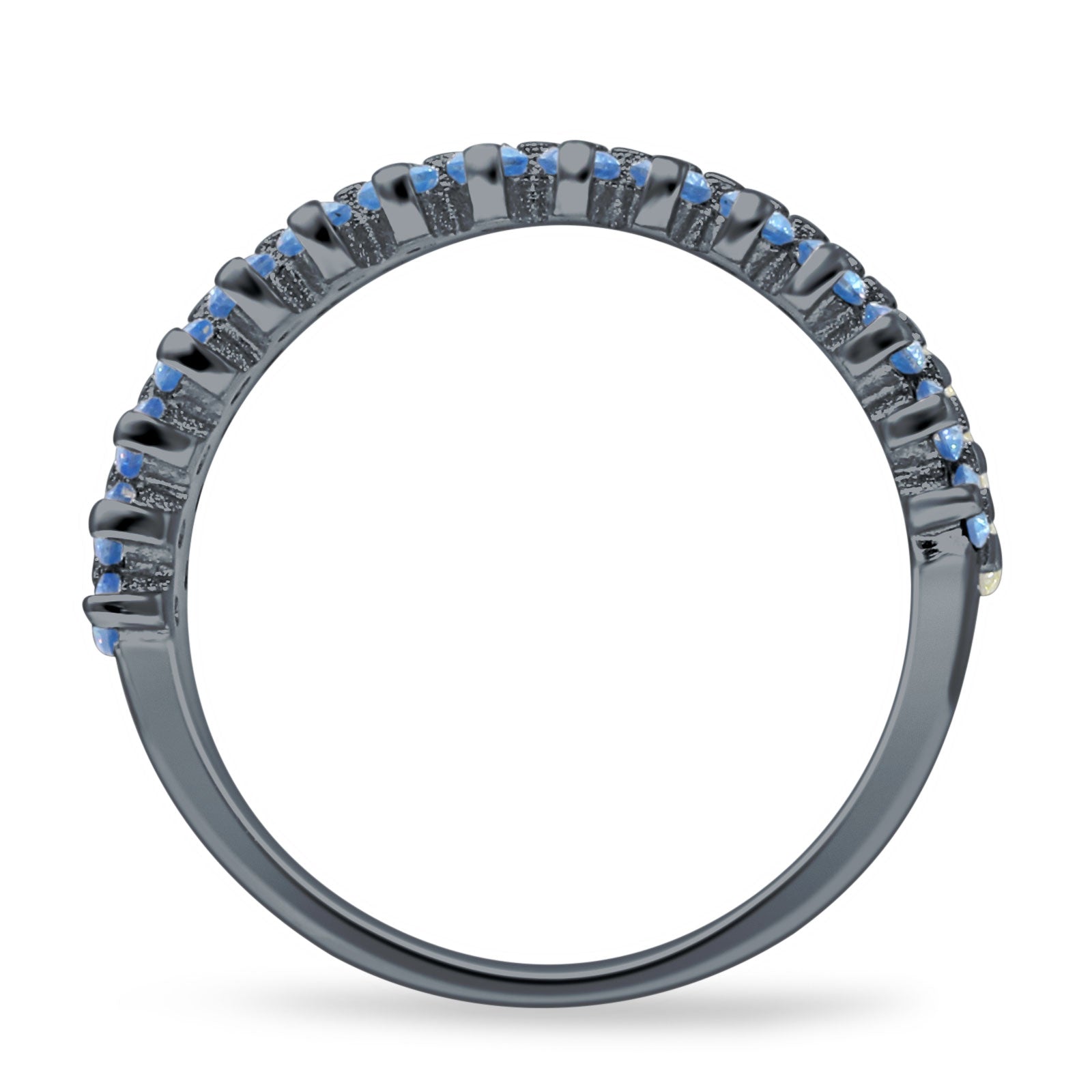 Half Eternity 5mm Blue CZ & Yellow CZ Wedding Band 925 Sterling Silver