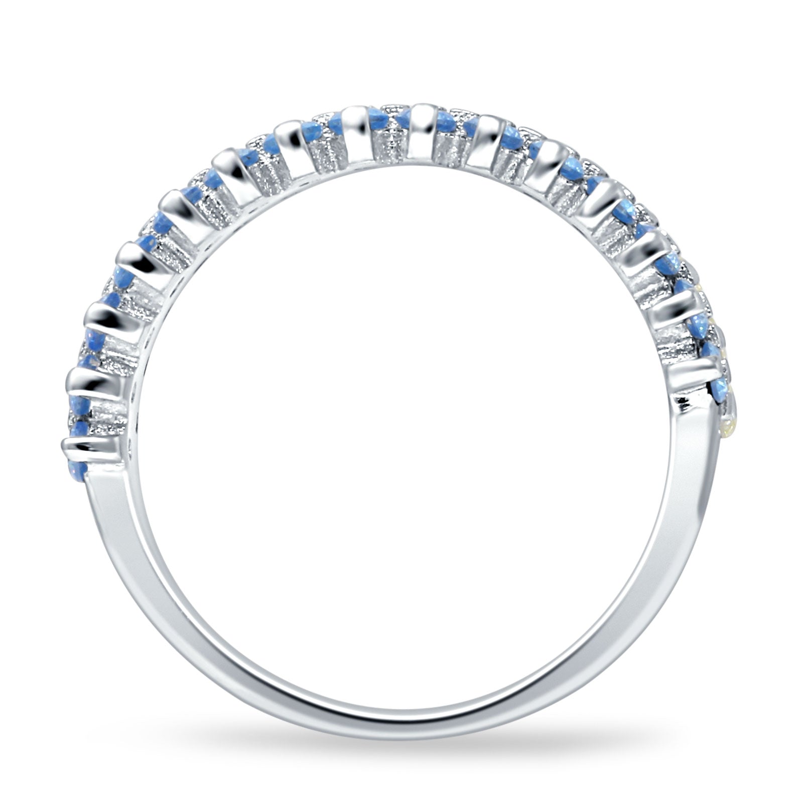 Half Eternity 5mm Blue CZ & Yellow CZ Wedding Band 925 Sterling Silver