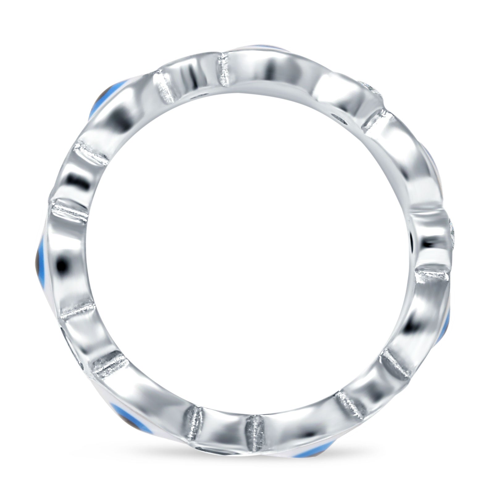 Evil Eye 4mm Round Cubic Zirconia Stackable Band 925 Sterling Silver