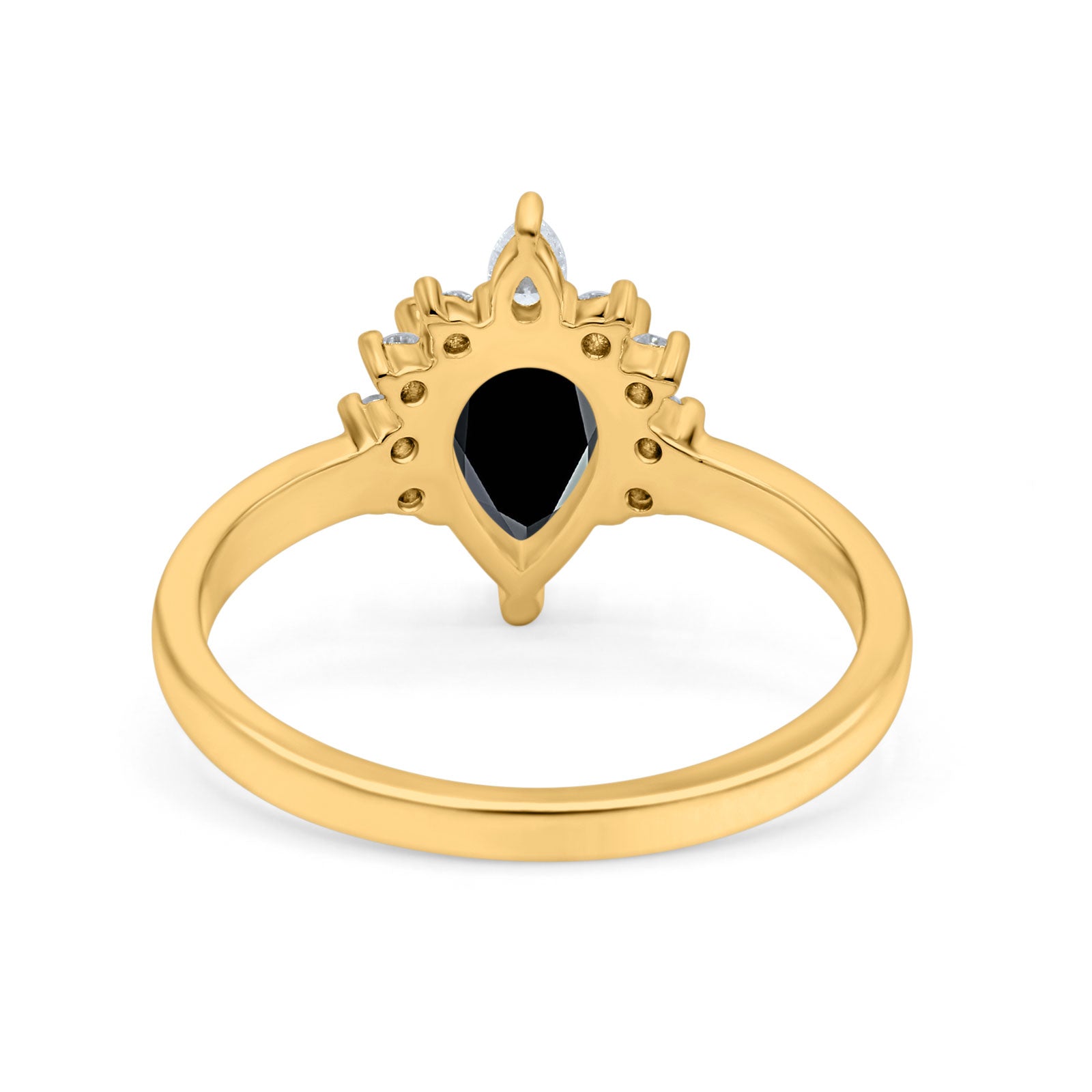 Teardrop Art Deco Pear Wedding Engagement Ring Round CZ 925 Sterling Silver