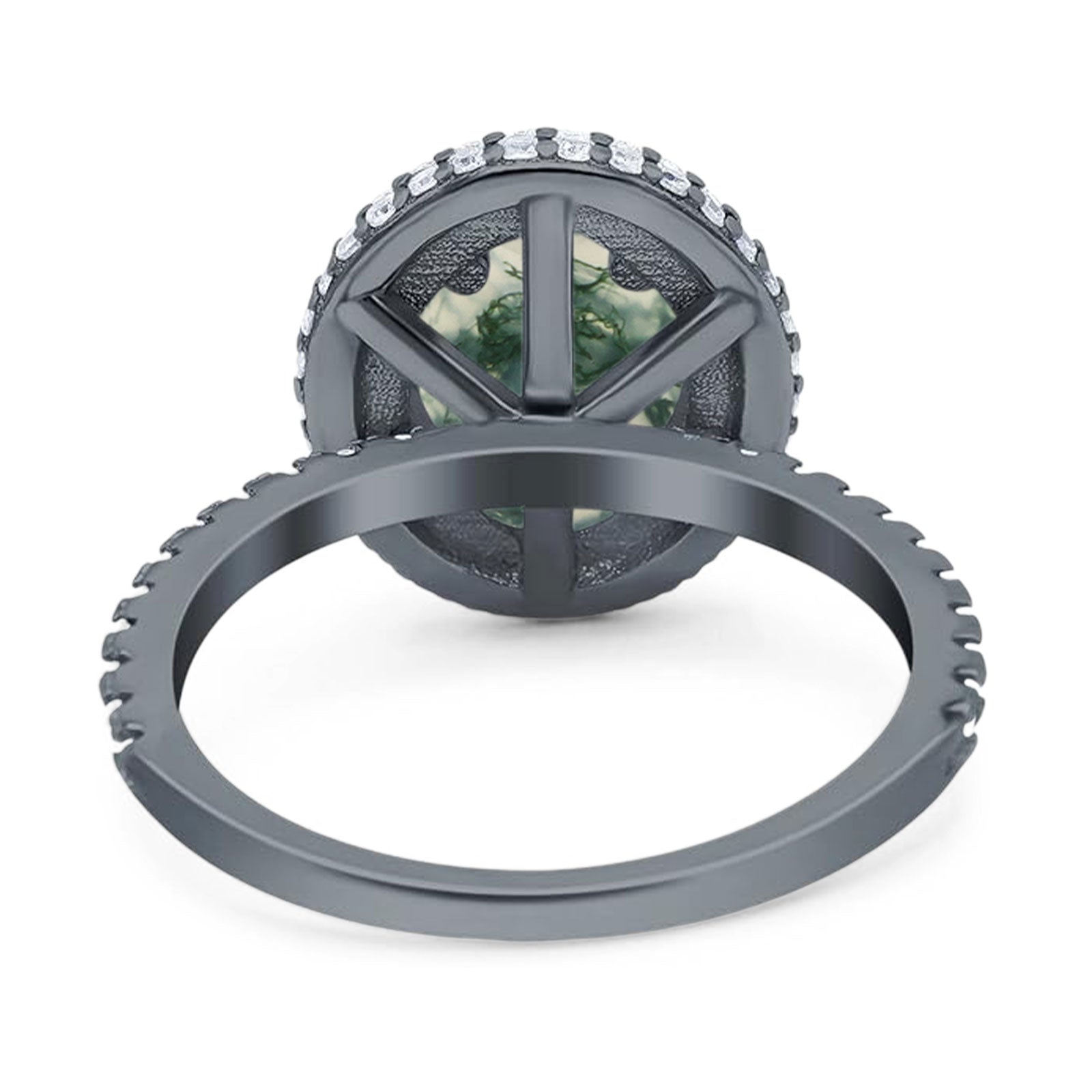 Oval Natural Stone Halo Wedding Ring