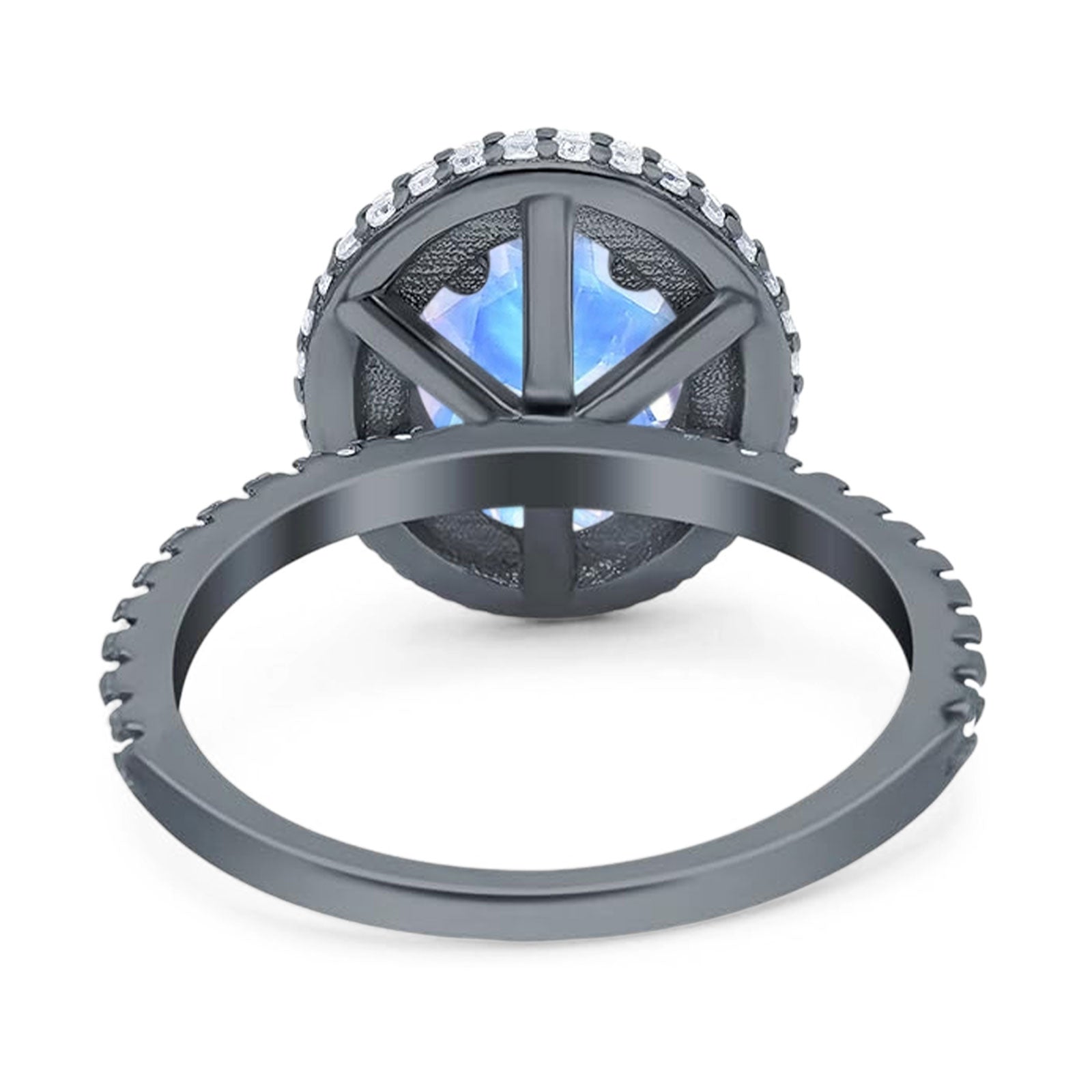 Oval Natural Stone Halo Wedding Ring