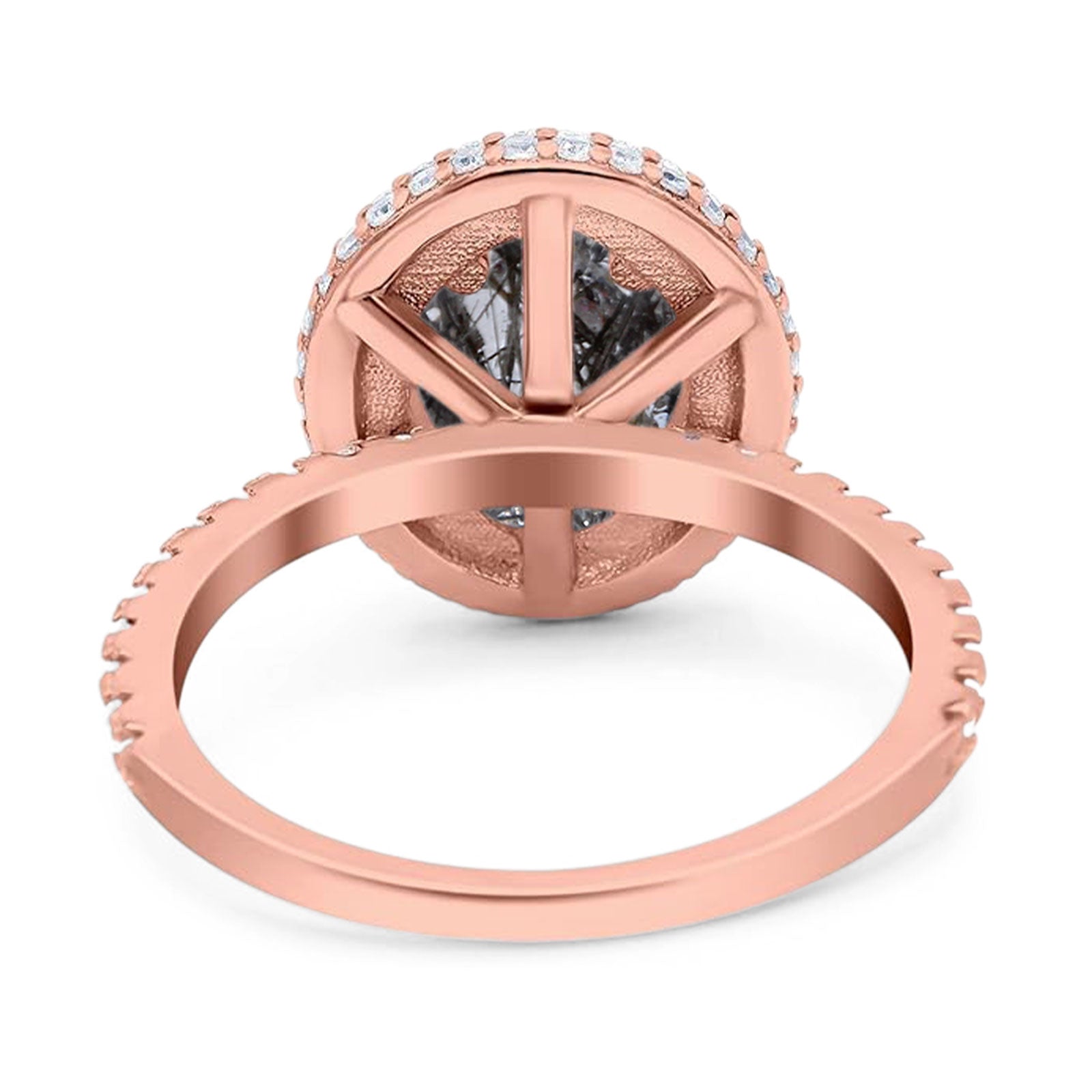 Oval Natural Stone Halo Wedding Ring