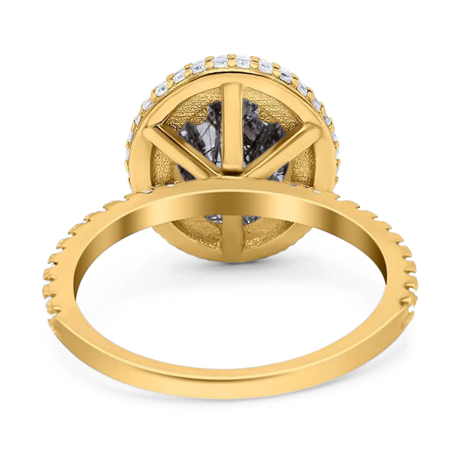 Oval Natural Stone Halo Wedding Ring