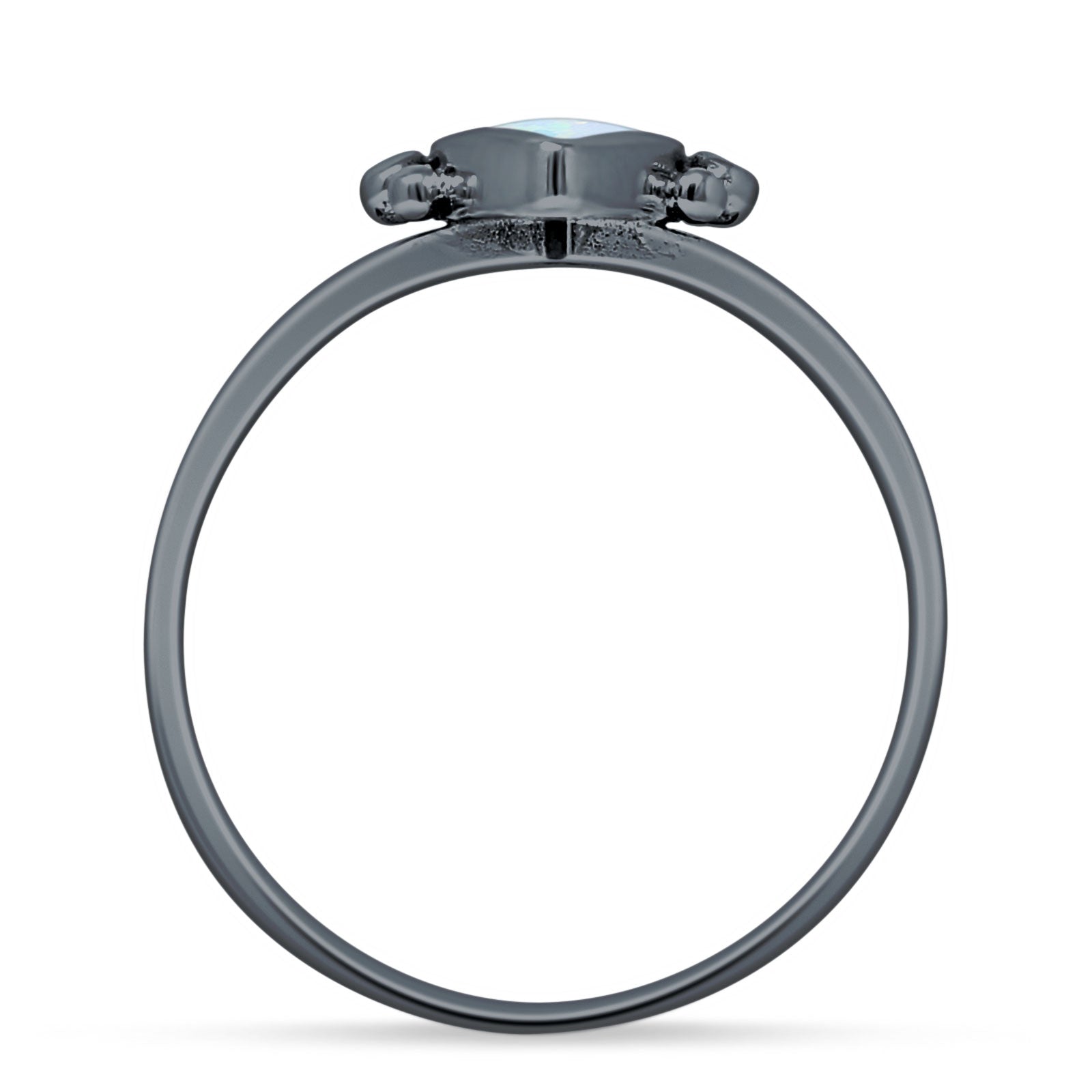 Art Deco Marquoise Oxidized Lab Created White Opal  Vintage Style Ring 925 Sterling Silver