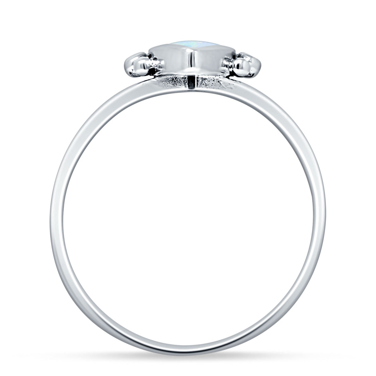 Art Deco Marquoise Oxidized Lab Created White Opal  Vintage Style Ring 925 Sterling Silver