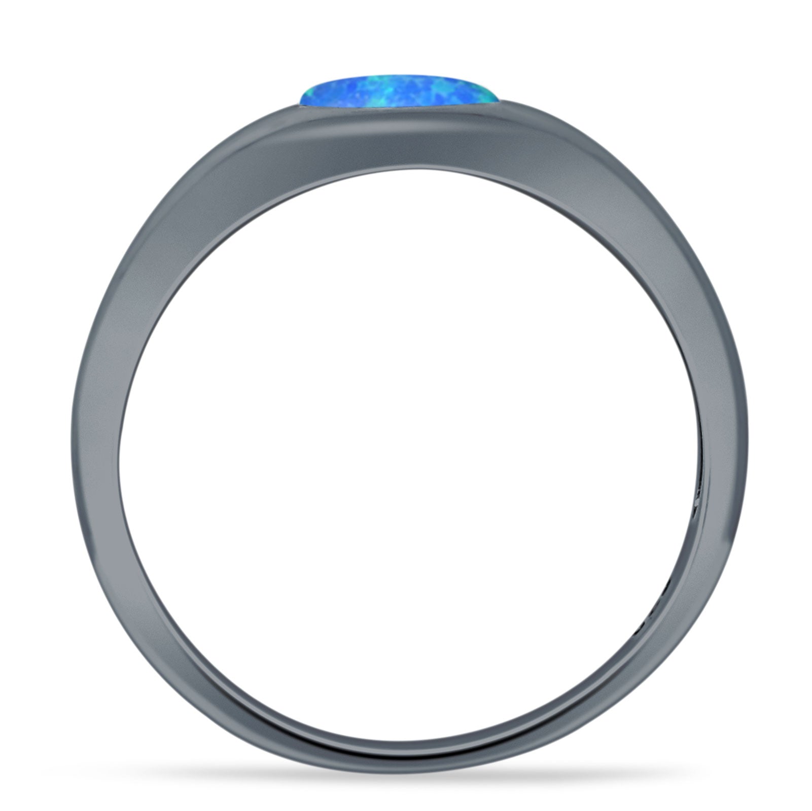 Oval 6mm Lab Created Blue Opal Signet Bold Ring Solitaire 925 Sterling Silver
