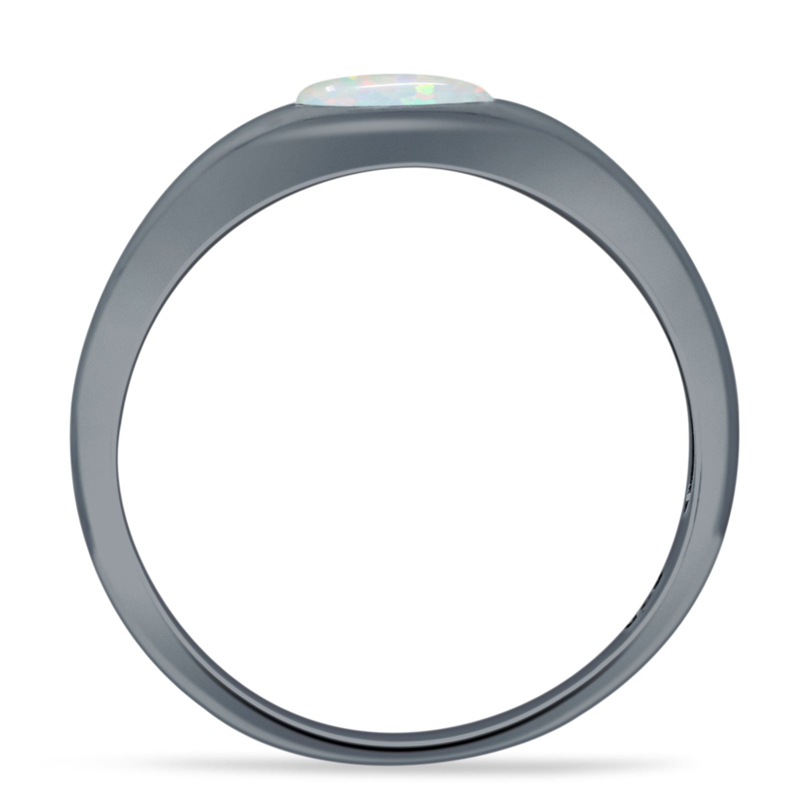 Oval 6mm Lab Created White Opal Signet Bold Ring Solitaire 925 Sterling Silver
