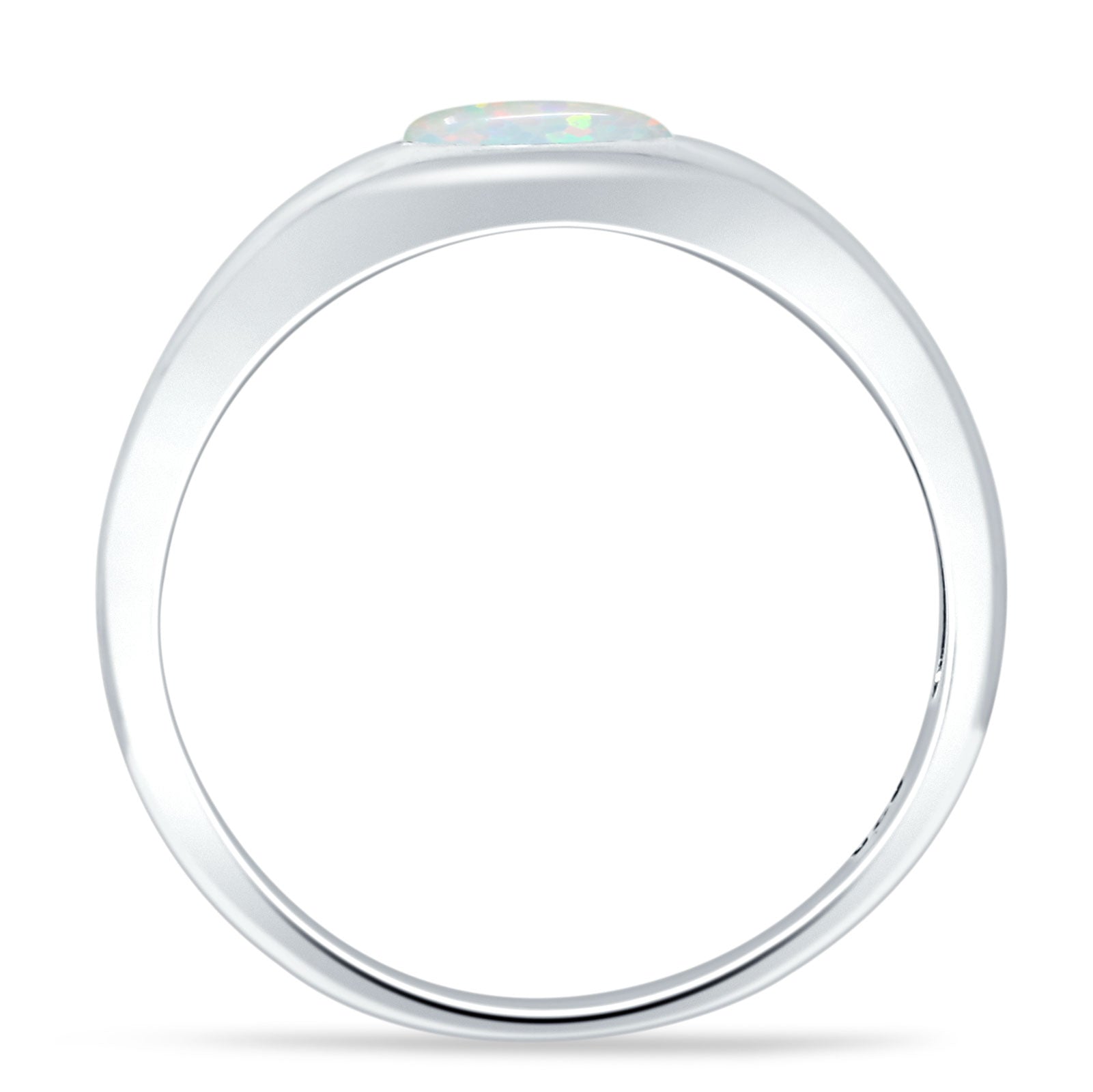 Oval 6mm Lab Created White Opal Signet Bold Ring Solitaire 925 Sterling Silver