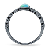Art Deco 12mm Oval Turquoise Oxidized Filigree Ring 925 Sterling Silver