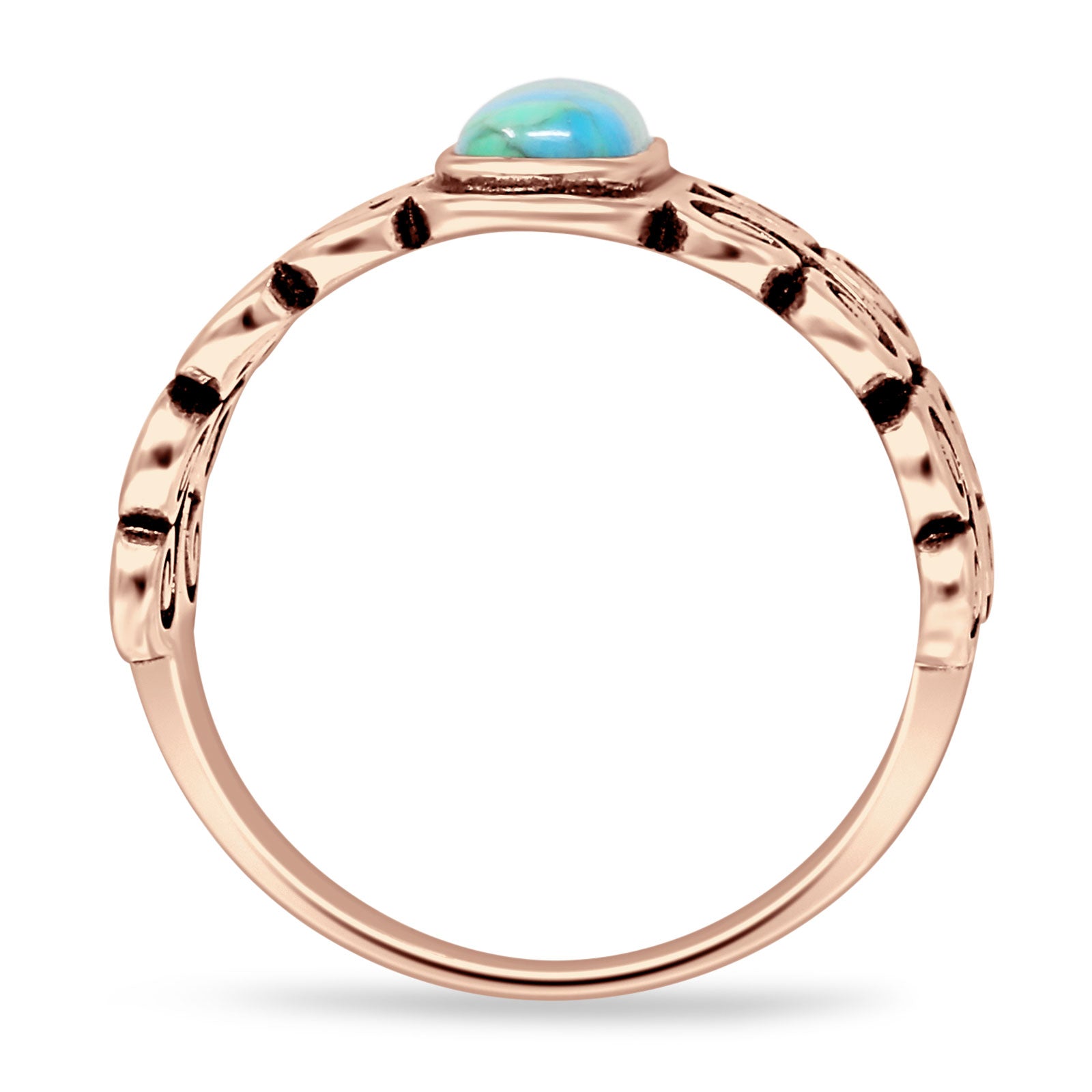 Art Deco 12mm Oval Turquoise Oxidized Filigree Ring 925 Sterling Silver