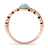 Art Deco 12mm Oval Turquoise Oxidized Filigree Ring 925 Sterling Silver