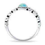 Art Deco 12mm Oval Turquoise Oxidized Filigree Ring 925 Sterling Silver