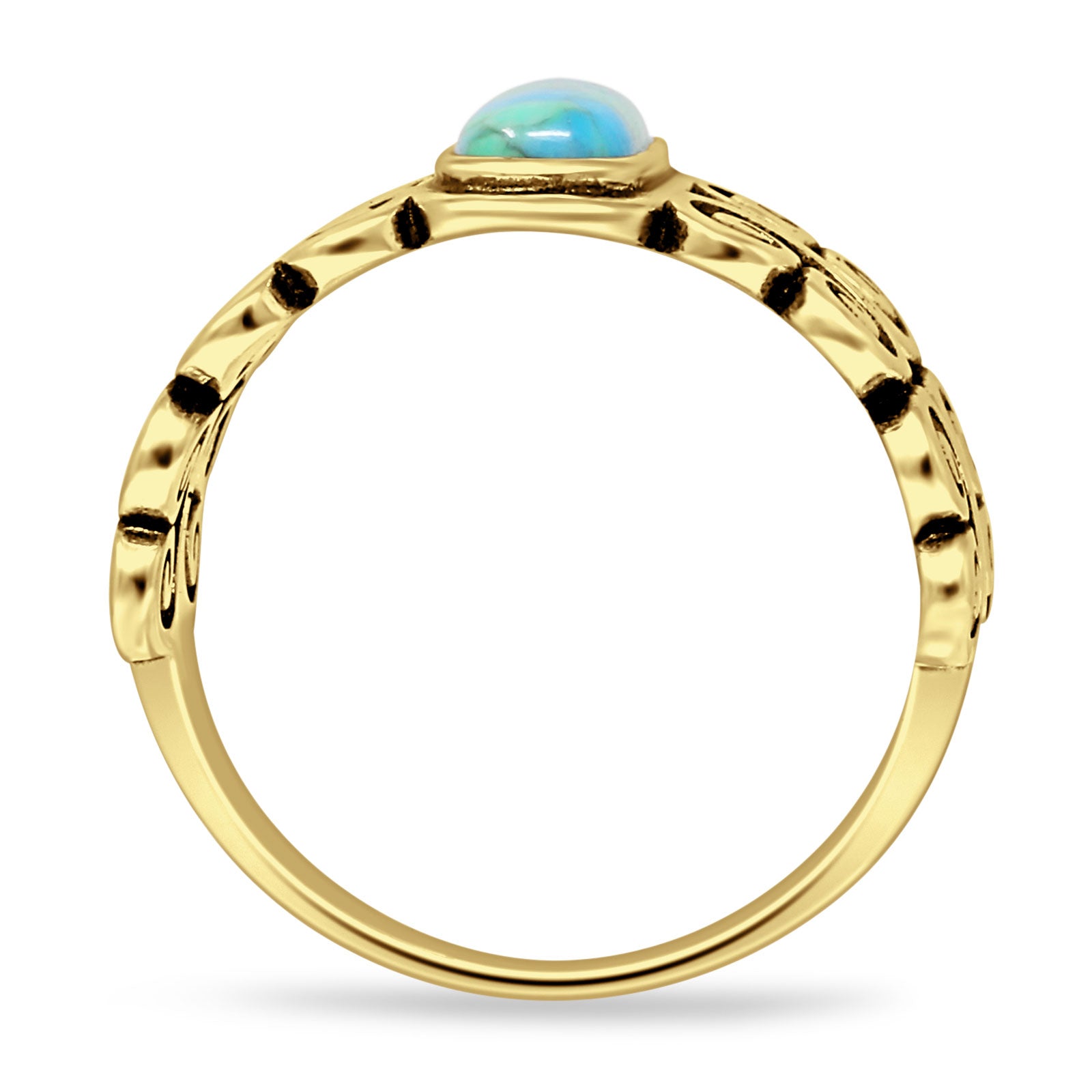Art Deco 12mm Oval Turquoise Oxidized Filigree Ring 925 Sterling Silver