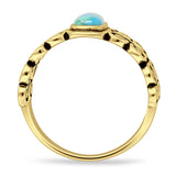 Art Deco 12mm Oval Turquoise Oxidized Filigree Ring 925 Sterling Silver