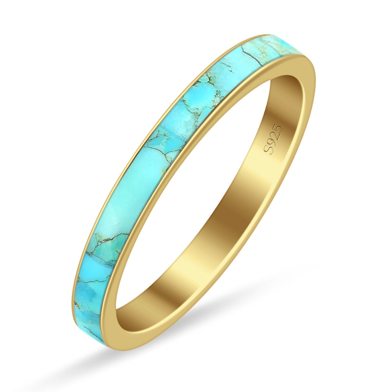 Full Eternity Stackable 3mm Wedding Band Turquoise 925 Sterling Silver