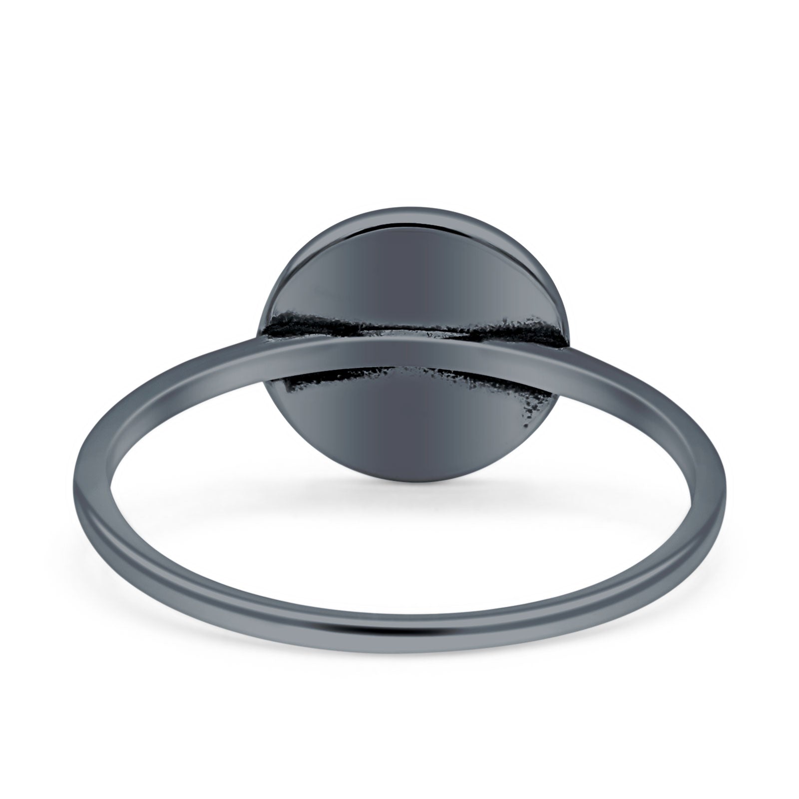 Moon Phases Ring 10mm Oxidized Round Lab Created Opal 925 Sterling Silver