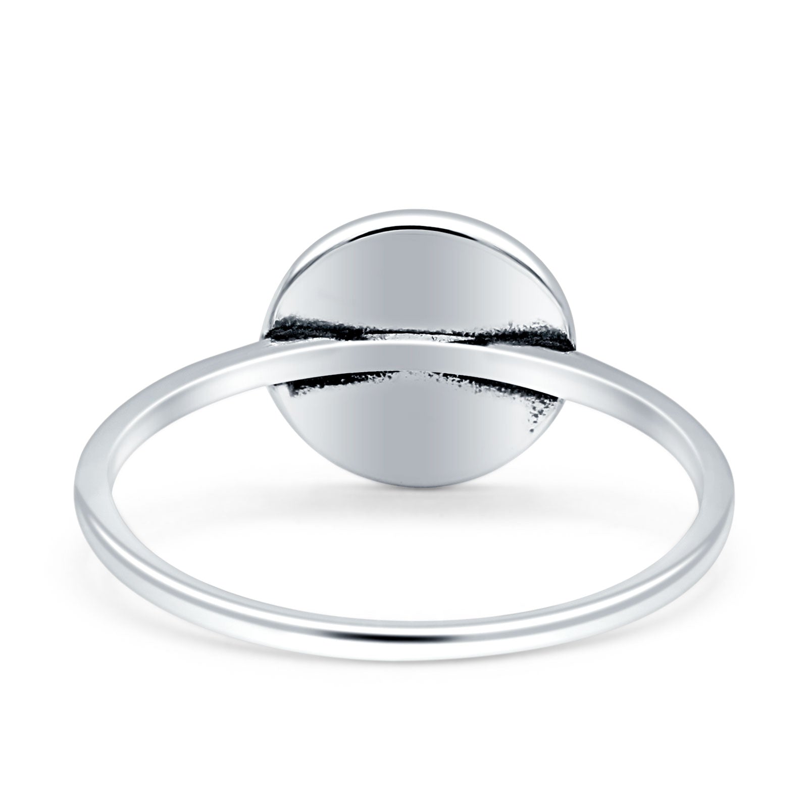 Moon Phases Ring 10mm Oxidized Round Lab Created Opal 925 Sterling Silver