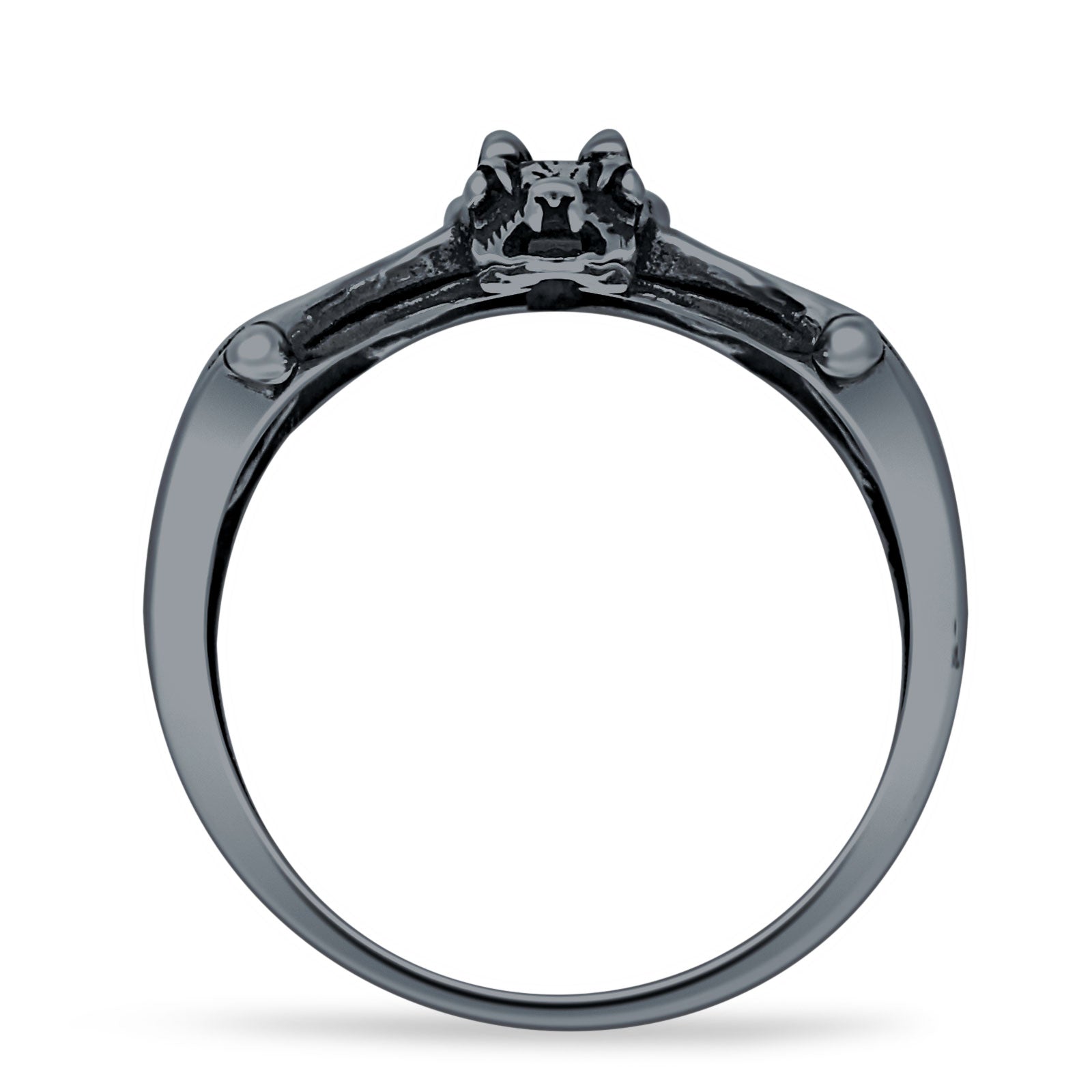 Oval 16mm Lab Created Blue Opal Flying Bat Oxidized Ring 925 Sterling Silver