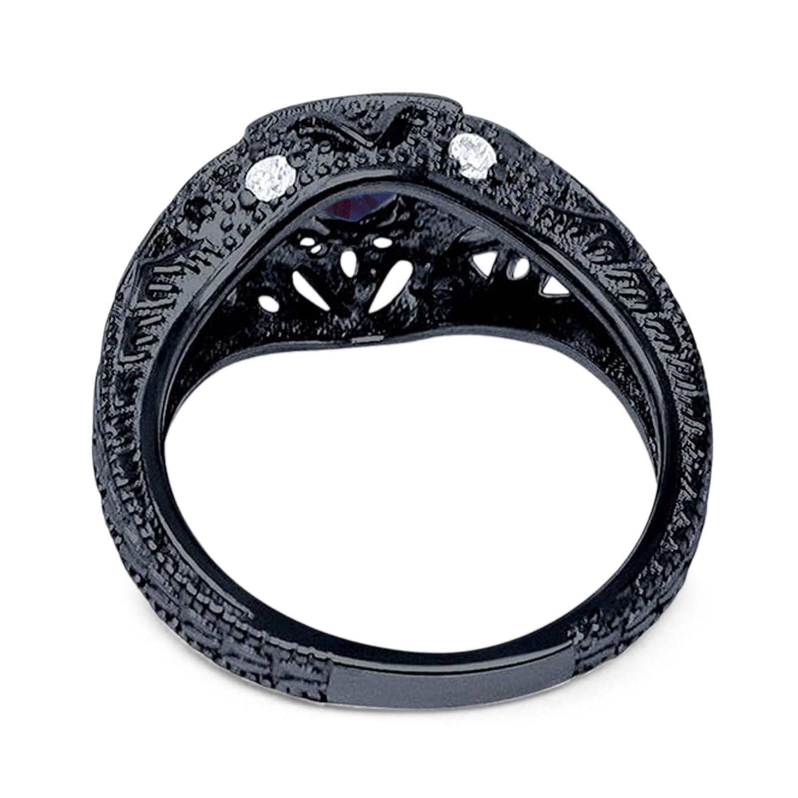 Art Deco Round Natural Stone Filigree Ring