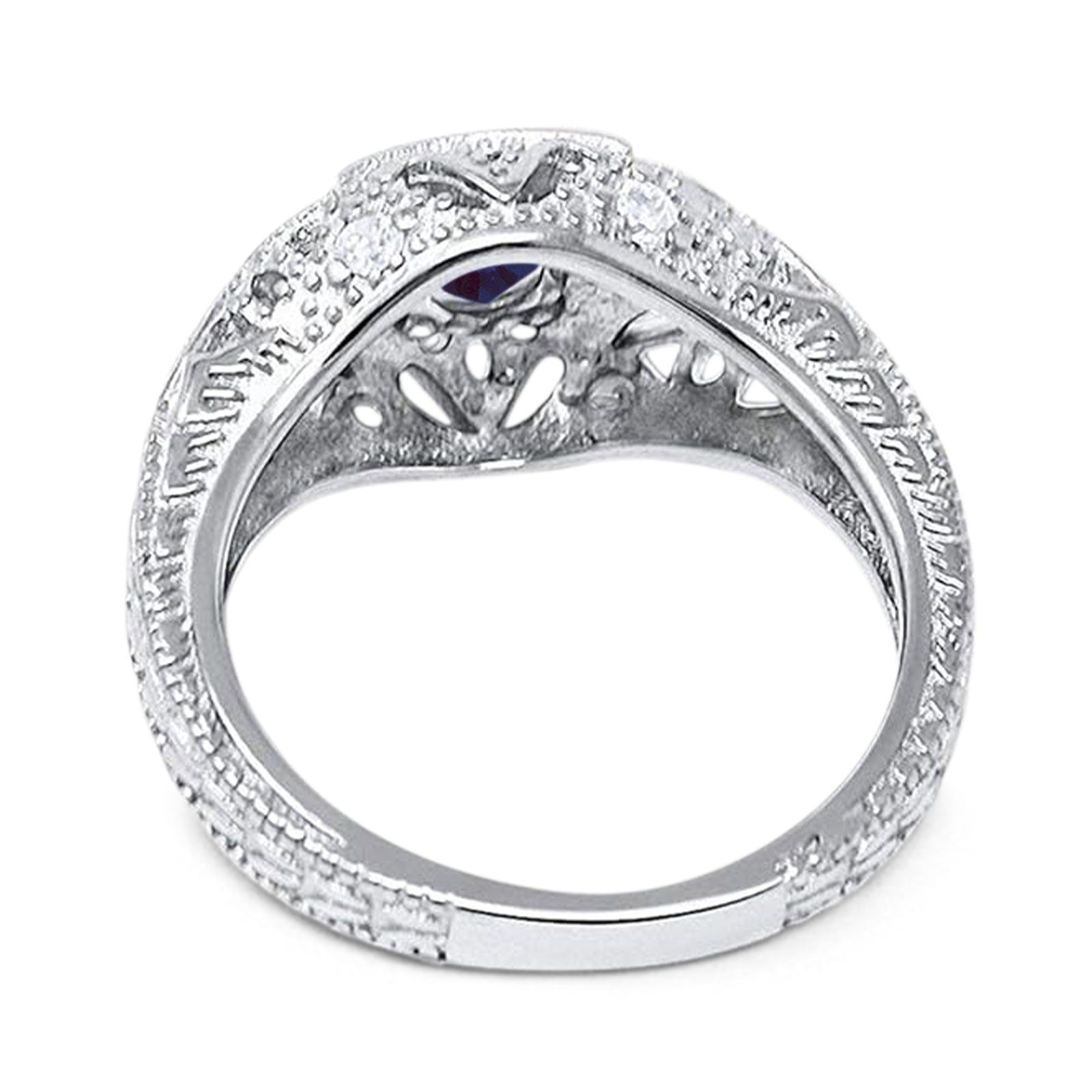 Art Deco Round Natural Stone Filigree Ring
