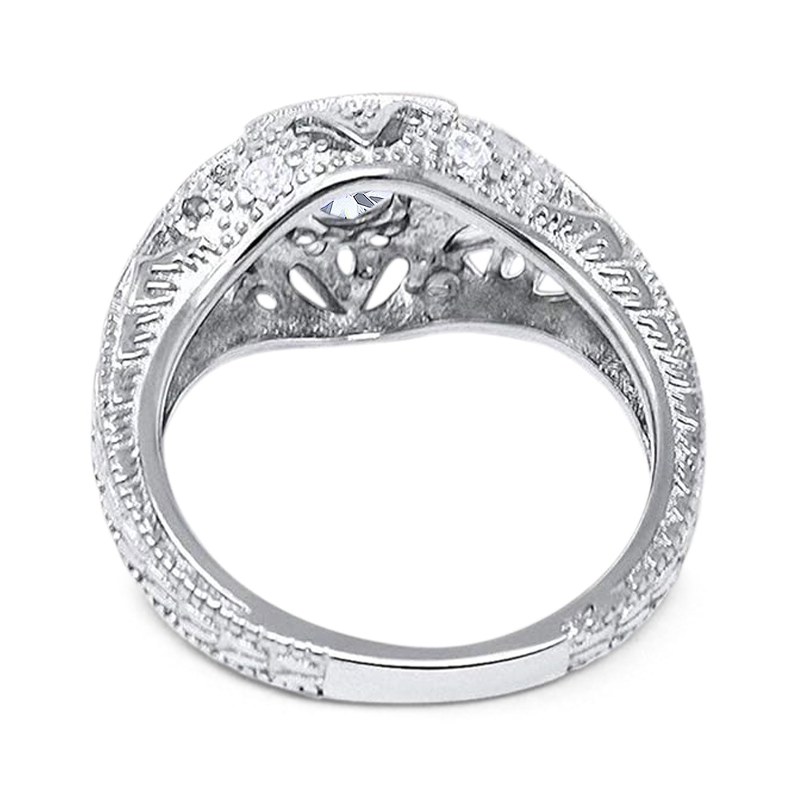 Art Deco Round Natural Stone Filigree Ring