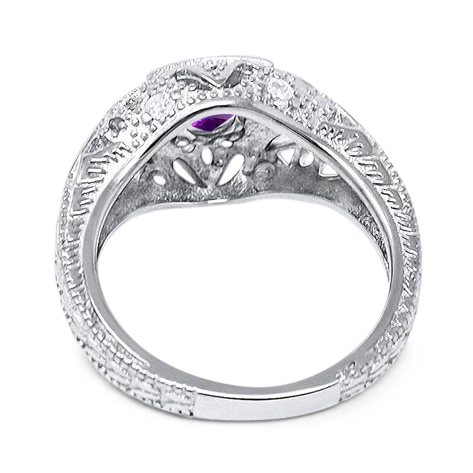 Art Deco Round Natural Stone Filigree Ring