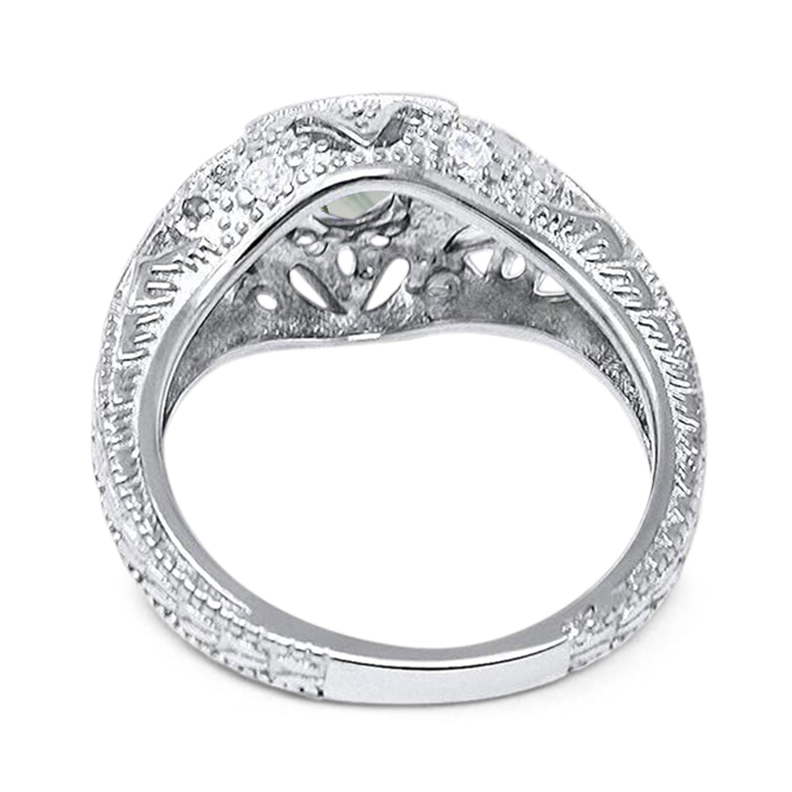 Art Deco Round Natural Stone Filigree Ring