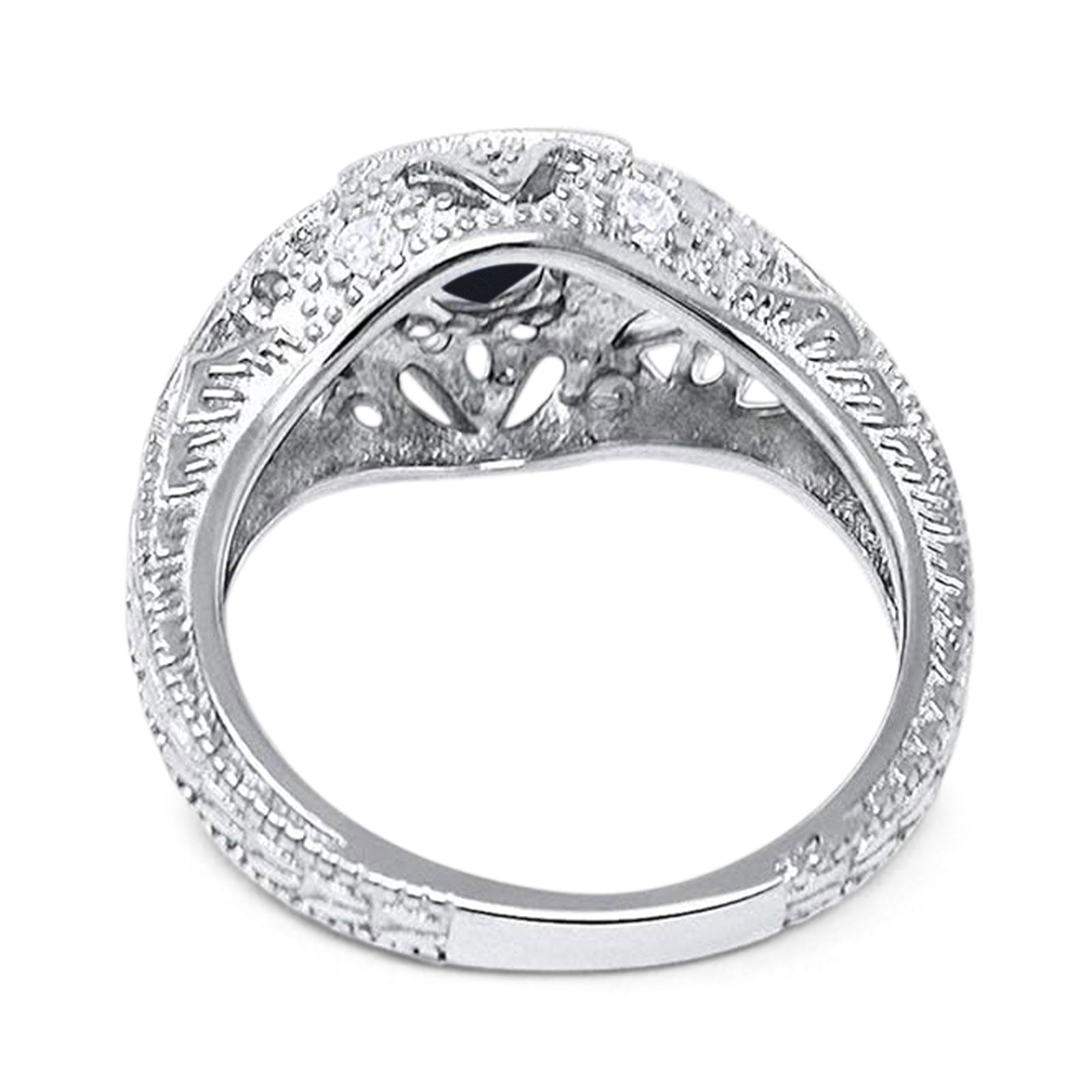 Art Deco Round Natural Stone Filigree Ring
