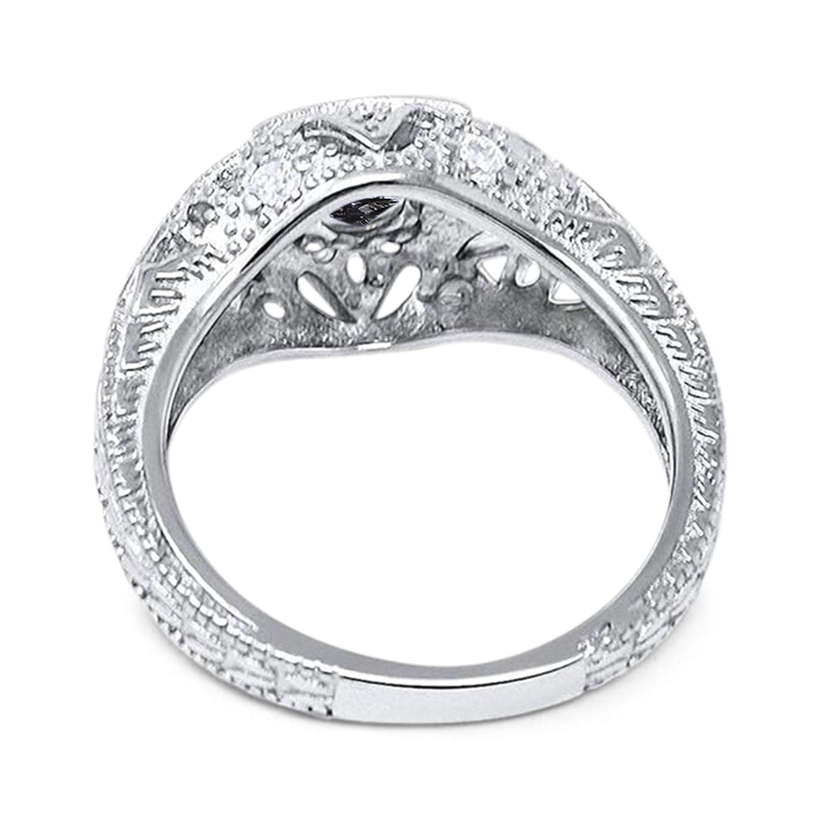 Art Deco Round Natural Stone Filigree Ring