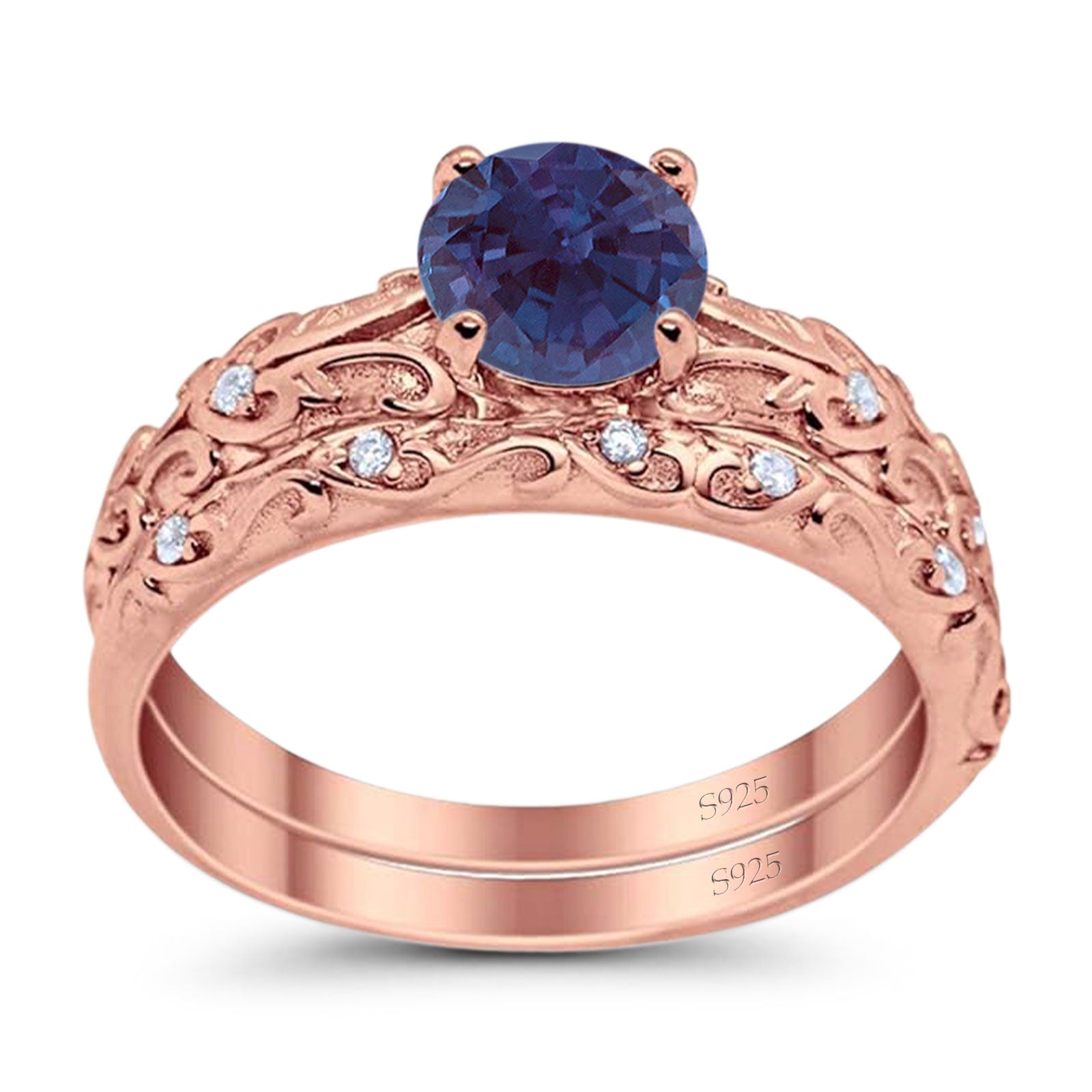 Two Piece Round Natural Stone Bridal Ring