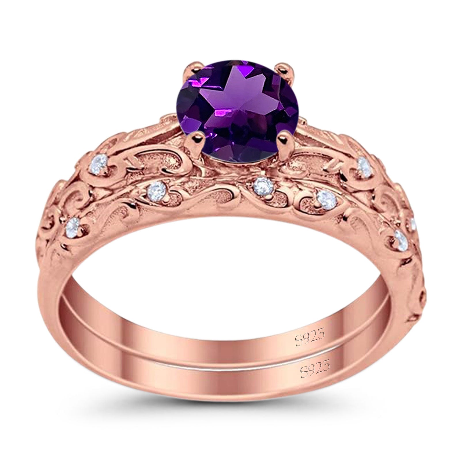 Two Piece Round Natural Stone Bridal Ring