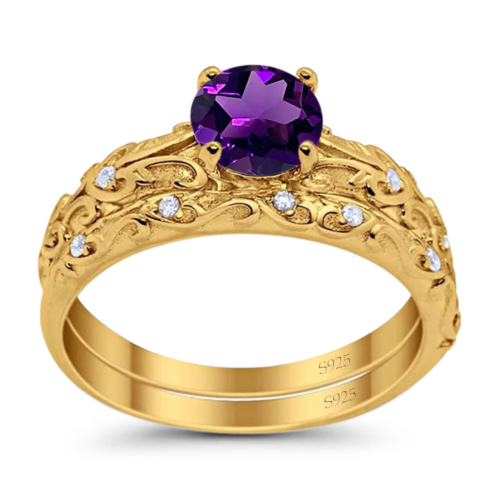 Two Piece Round Natural Stone Bridal Ring
